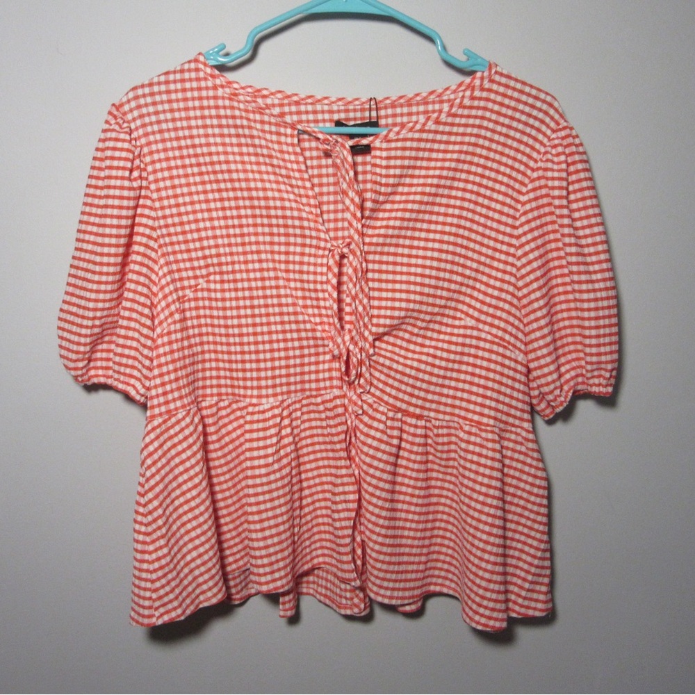 Boohoo Red Gingham Blouse